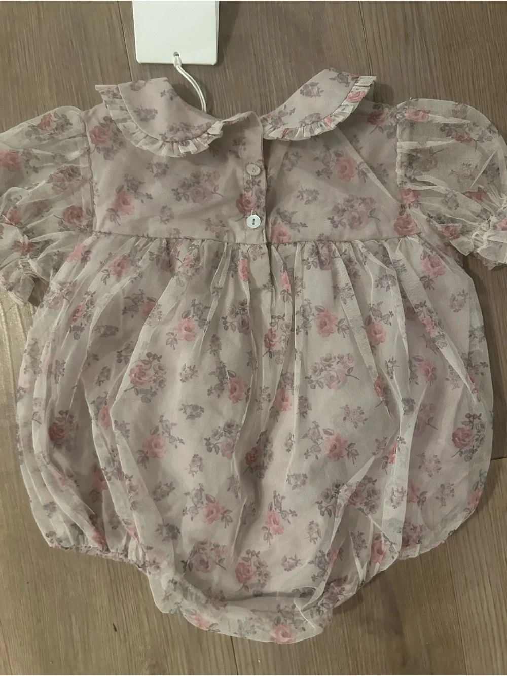 Delicate Pink Floral Baby One-Piece with Peter Pan Collar